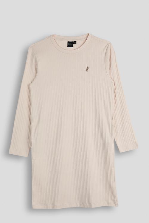 Casey rib ls dress - marshmallow