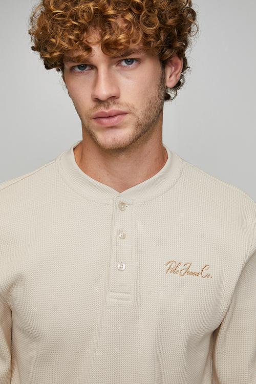Slate Pjc Ls Henley Logo Sweat Top - Stone