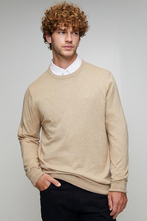 Luke Essential Cotton Crew Long sleeve Knitwear  - Stone