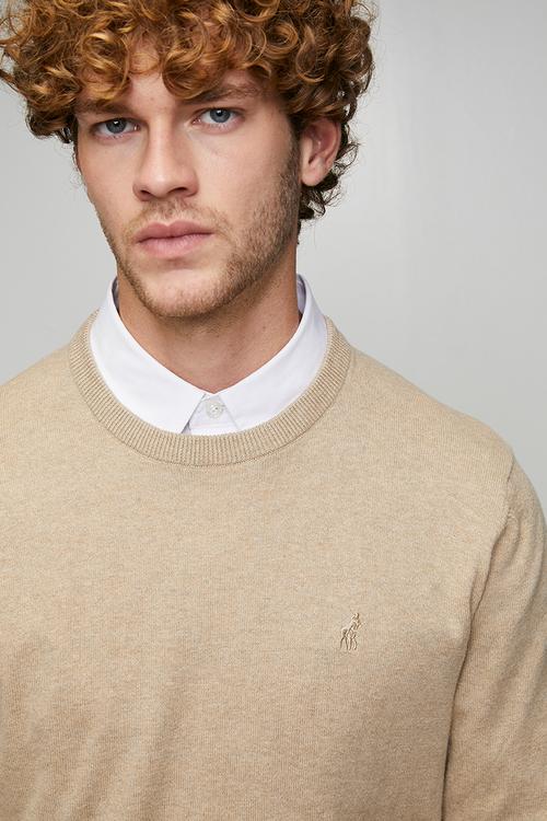 Luke Essential Cotton Crew Long sleeve Knitwear  - Stone