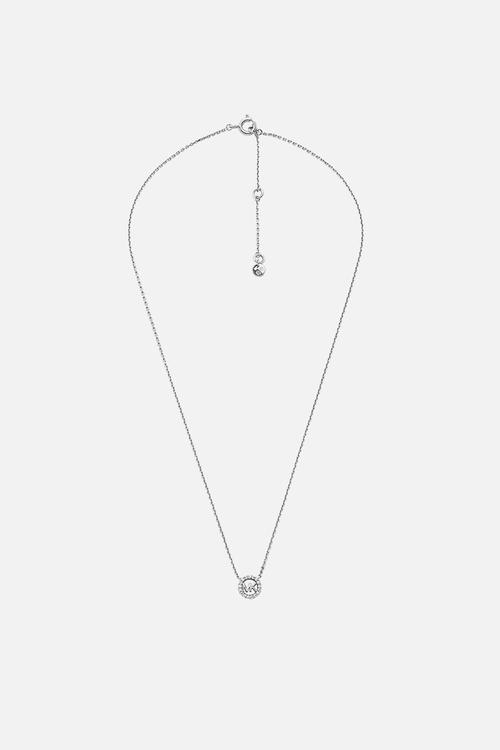 Premium Kors MK Sterling Silver Logo Pendant Necklace MKC1726CZ040 - Silver