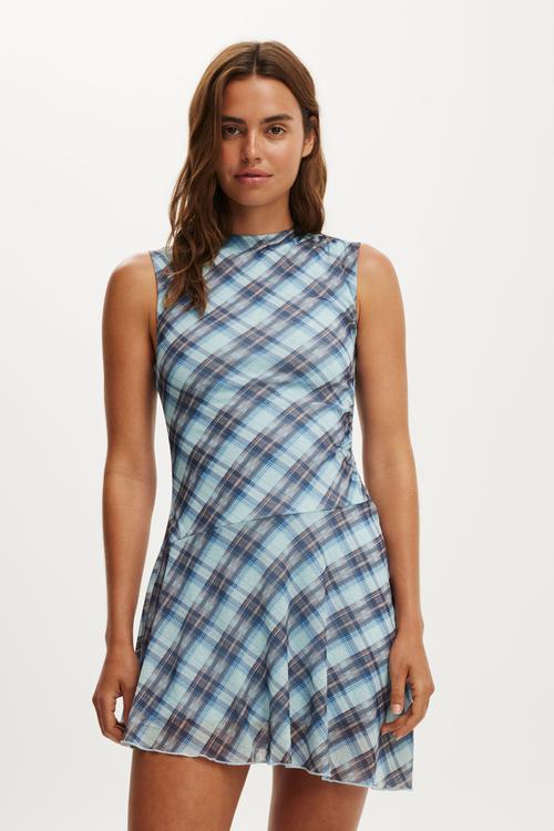 Molly mesh mini dress - mila check blue