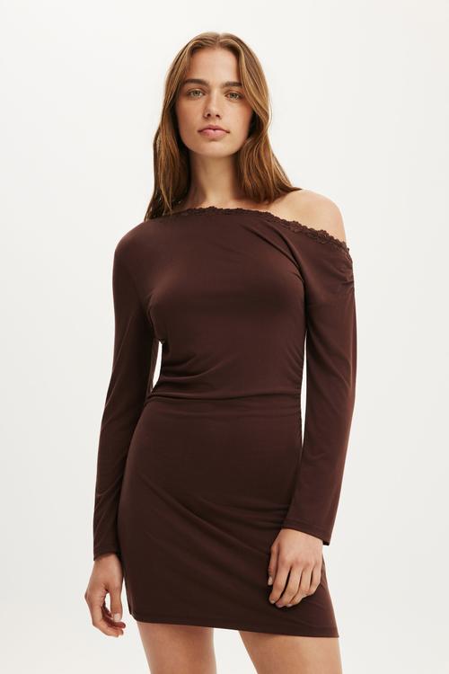 Brooke asymmetrical mini dress - dark oak