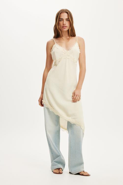 Estelle Asymmetrical Slip Midi Dress - Honey Cream