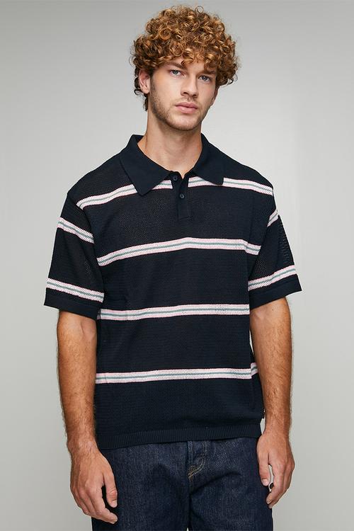 【希少】Supreme Washed Stripe Polo NAVY / M Supreme Washed Stripe Polo