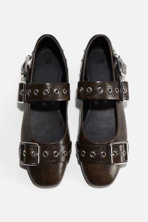 Buckle-detail mary janes - dark brown
