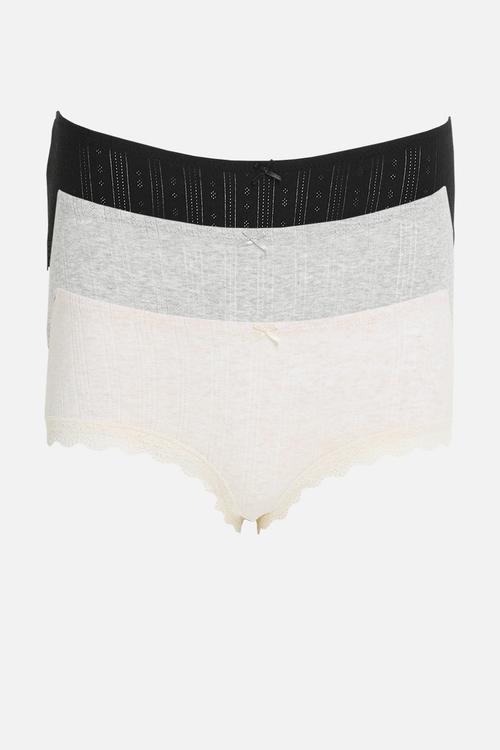 Organic cotton lace boyshort brief 3 pack - black/grey marle/butterscotch marle