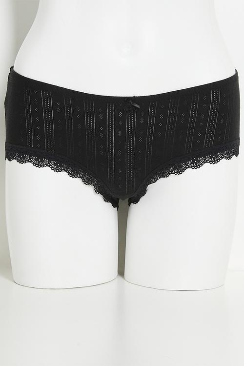 Organic cotton lace boyshort brief 3 pack - black/grey marle/butterscotch marle