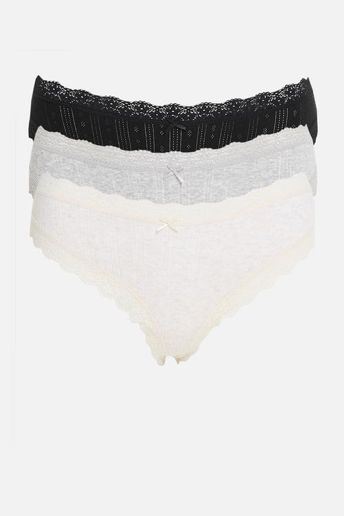 Organic cotton lace cheeky brief 3 pack - black/grey marle/butterscotch marle