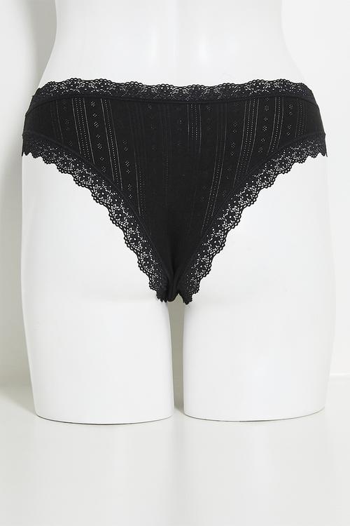Organic cotton lace cheeky brief 3 pack - black/grey marle/butterscotch marle