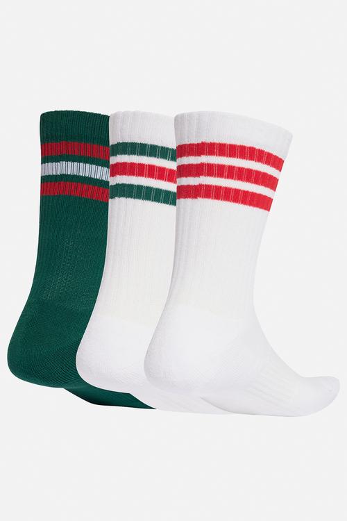 Ess 3 Stripes Cushioned Crew Sock 3pk- dark green/white/scarlet