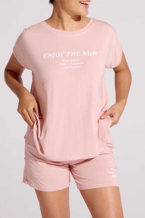 Ladies flora viscose sleep top - pink