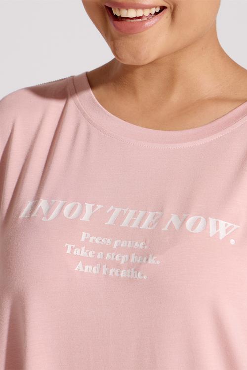Ladies flora viscose sleep top - pink