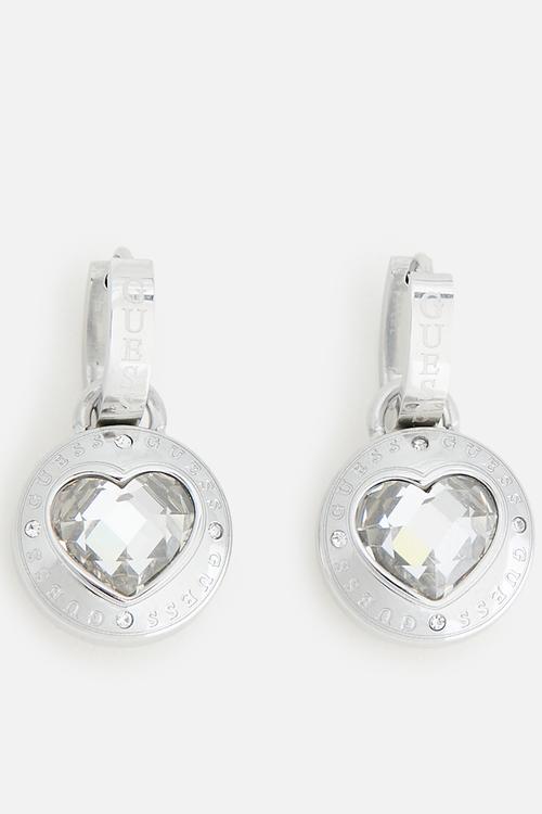 Rolling Hearts 26mm Crystal Heart Huggies - Silver