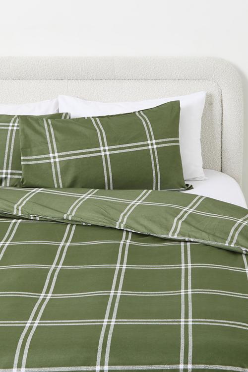 Grid Check Super Soft Duvet Cover Olive