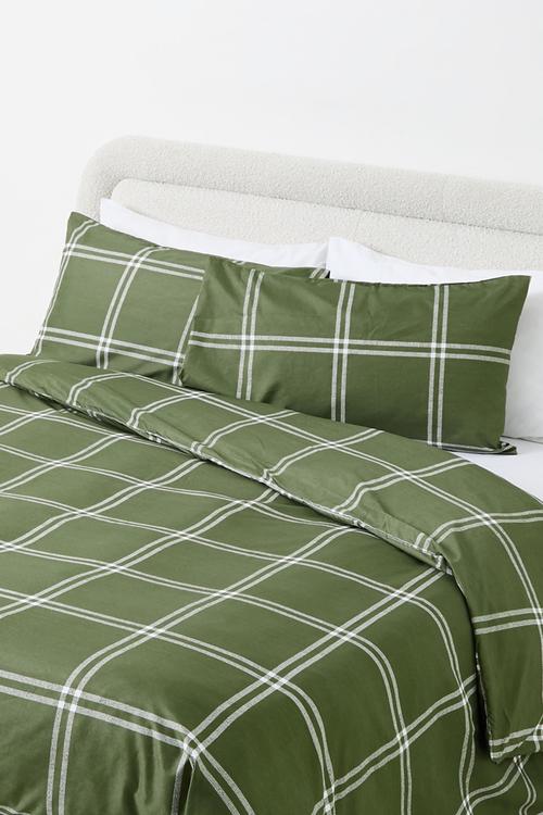 Grid Check Super Soft Duvet Cover Olive