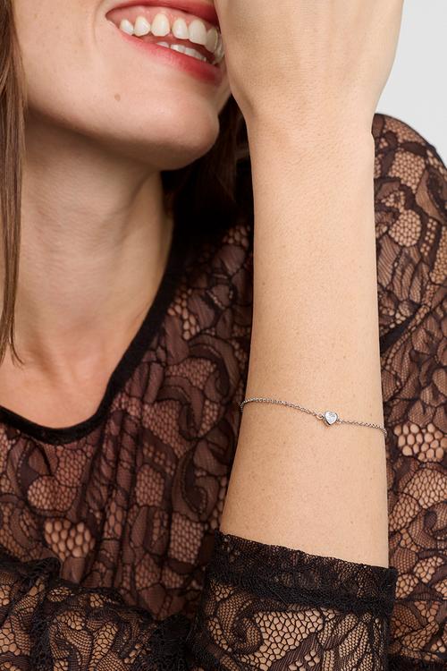Halle mini crystal heart bracelet - silver