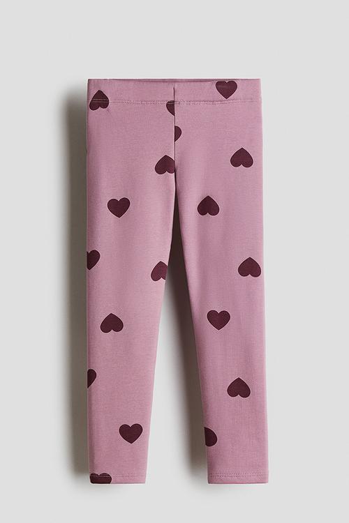 Brushed-inside leggings - dark dusty pink hearts