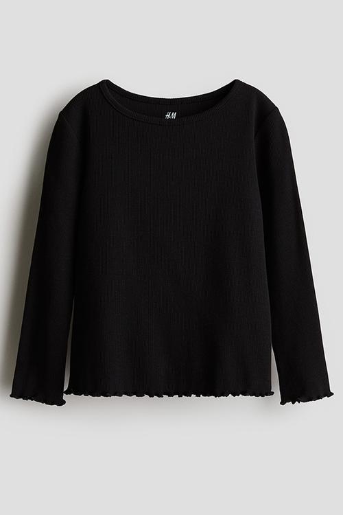 Long-sleeved jersey top - black