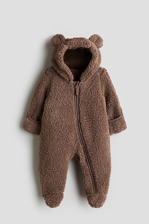 Pile pram suit with ears - brown