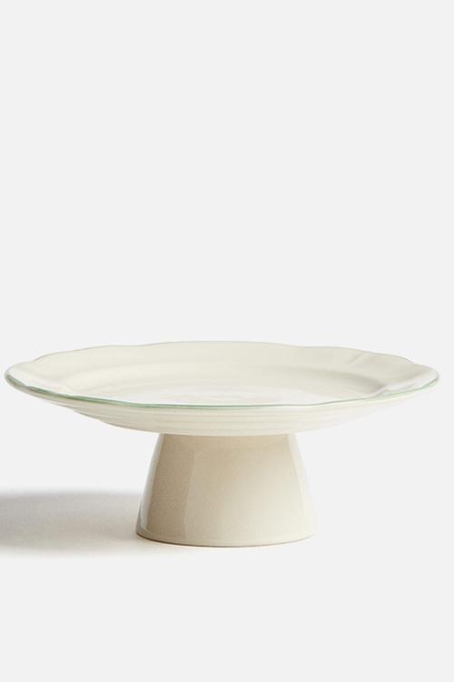 Small stoneware cake stand - beige,multi