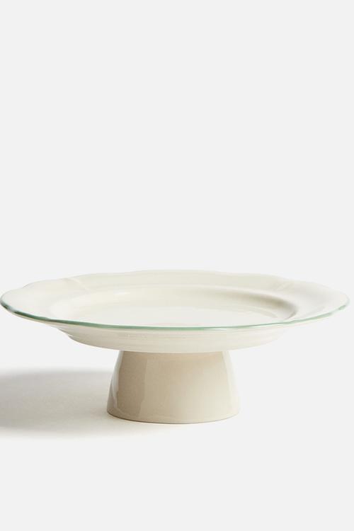 Stoneware cake stand - beige,multi