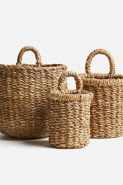 Small seagrass wall storage basket - beige