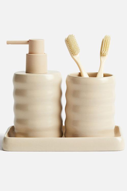 Stoneware soap dispenser - light beige