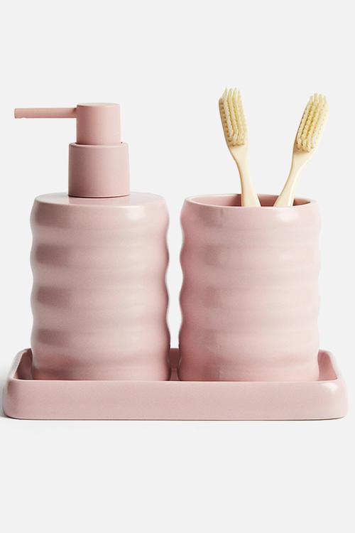 Stoneware soap dispenser - pink