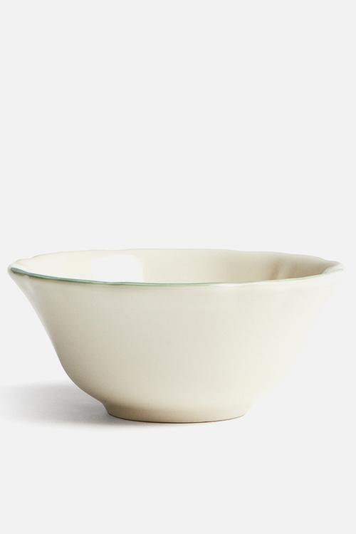 Stoneware bowl - light beige/green