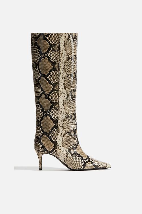 Knee-high boots - beige/snakeskin pattern