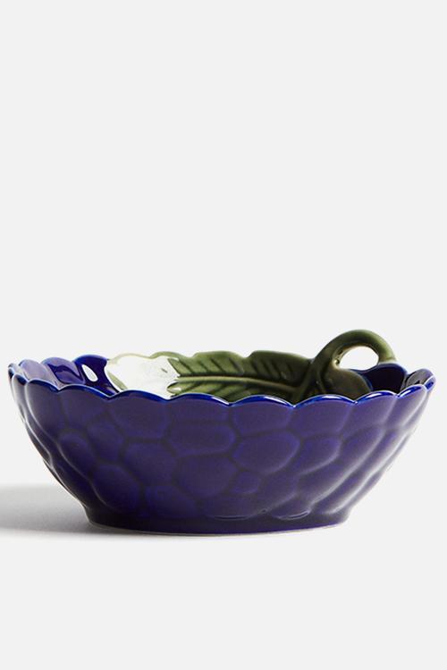 Small figurative stoneware serving bowl -  dark blue/grape