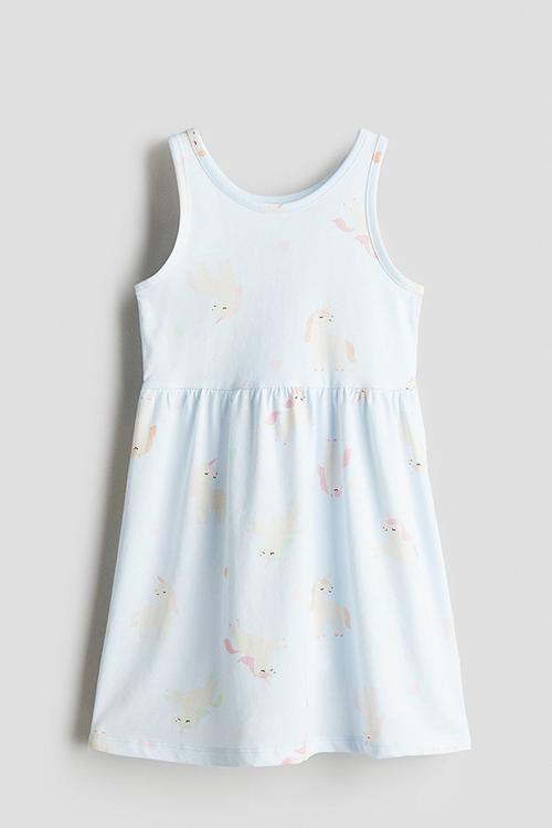 Patterned jersey dress - light blue/unicorns