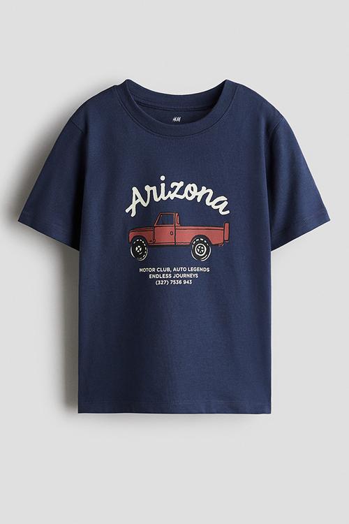 Printed T-shirt - navy blue/arizona