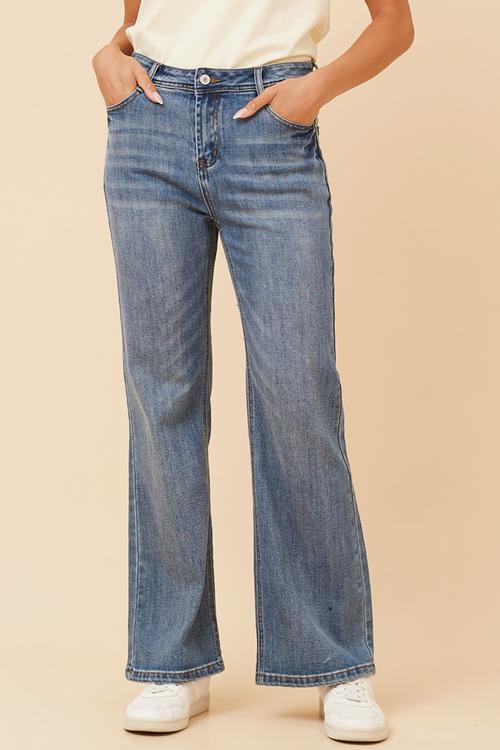 Mid Waist Slim Fit Bootleg Denim Jean - Mid Denim