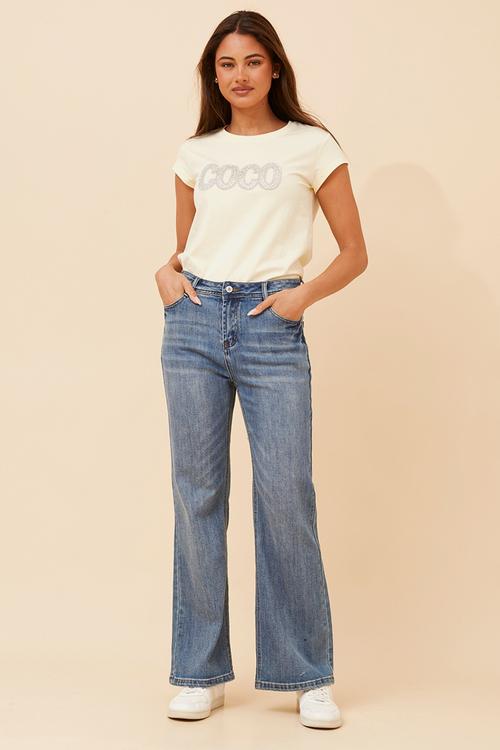 Mid Waist Slim Fit Bootleg Denim Jean - Mid Denim