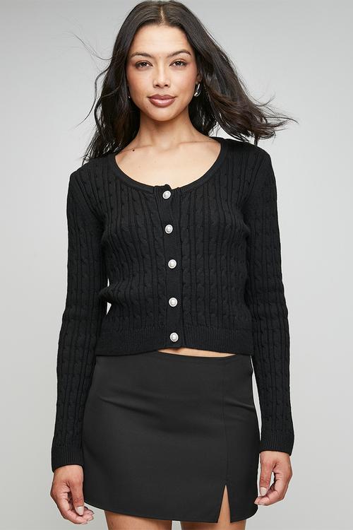 Lds Sienna Scoop Neck Long Sleeve Cardi Swtr - Black