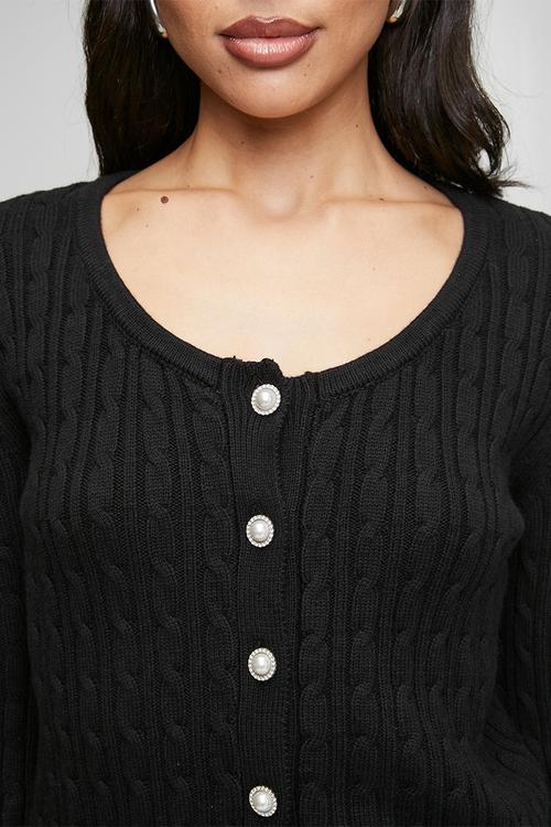 Lds Sienna Scoop Neck Long Sleeve Cardi Swtr - Black