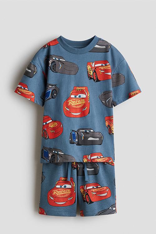 2-Piece printed set - dusty blue/cars