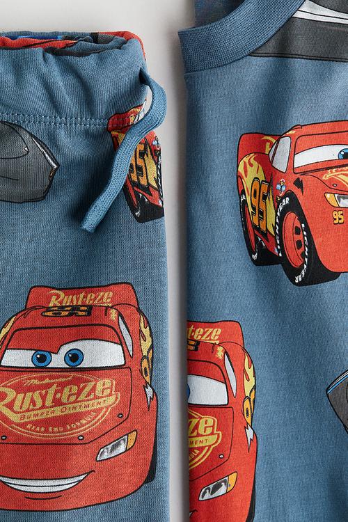 2-Piece printed set - dusty blue/cars