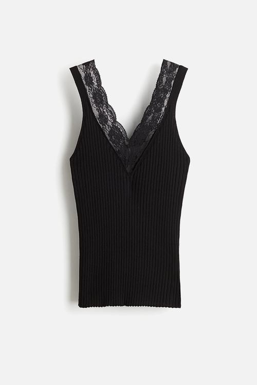 Lace-trimmed vest top - black