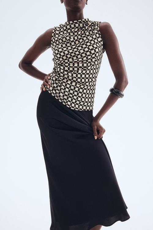 Draped top - light beige/patterned
