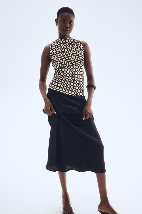 Draped top - light beige/patterned