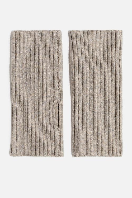 Rib-knit wrist warmers - beige marl