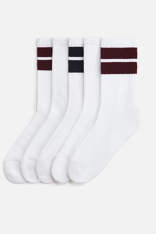 5-pack ribbed socks - white striped