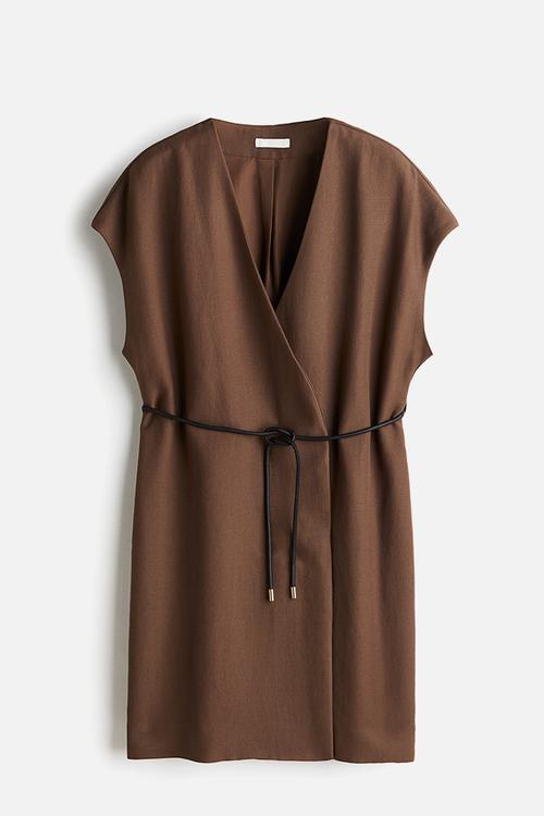 Tie-belt blazer dress - brown