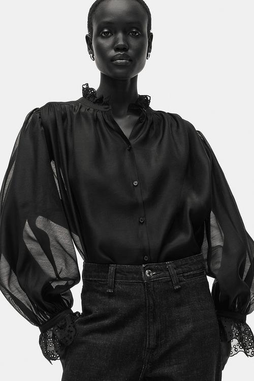 Broderie anglaise-detail blouse - black