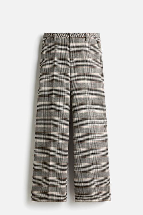Wide tailored trousers - light beige checked
