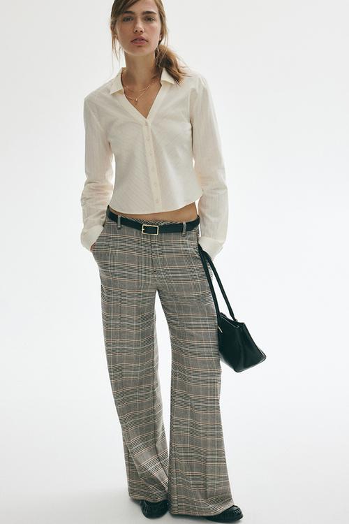 Wide tailored trousers - light beige checked