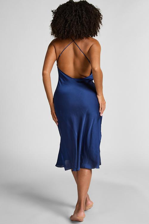 Slip dress satin lace midi dorothy - twilight blue